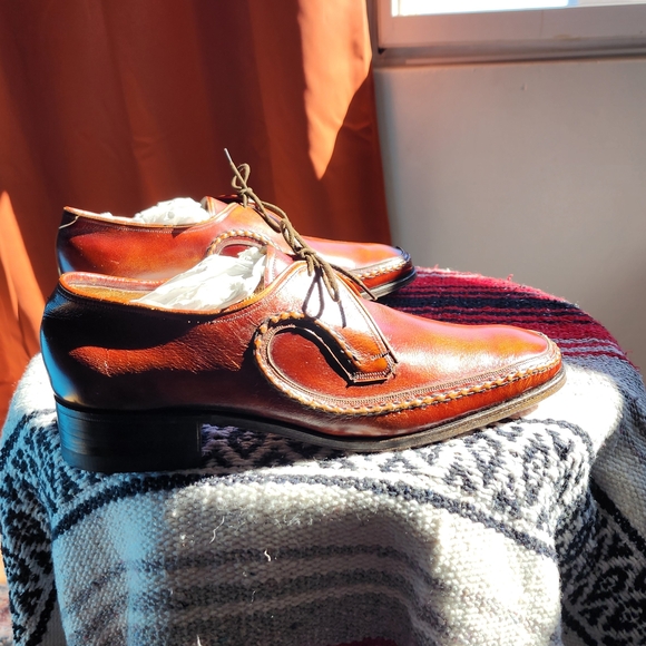 Other - Men's Burnished Brown Leather Derby Shoes - Polished Lace-Up